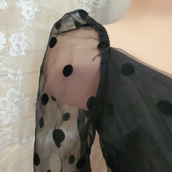 NASTY GAL Crop Top BLACK ORGANZA CORSET Puff Sleeve Sheer Goth Victorian XS - Picture 3 of 6